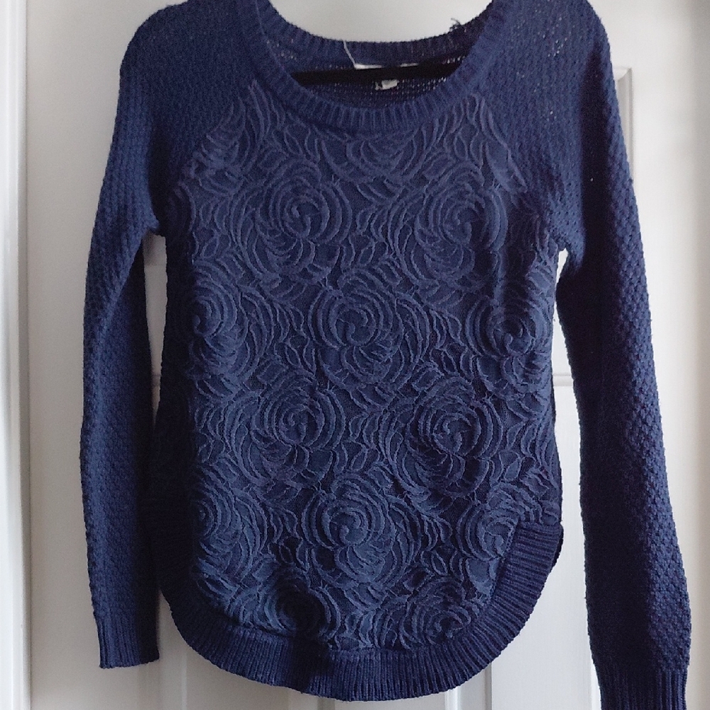 Cloud Chaser Navy Floral Lace Sweater